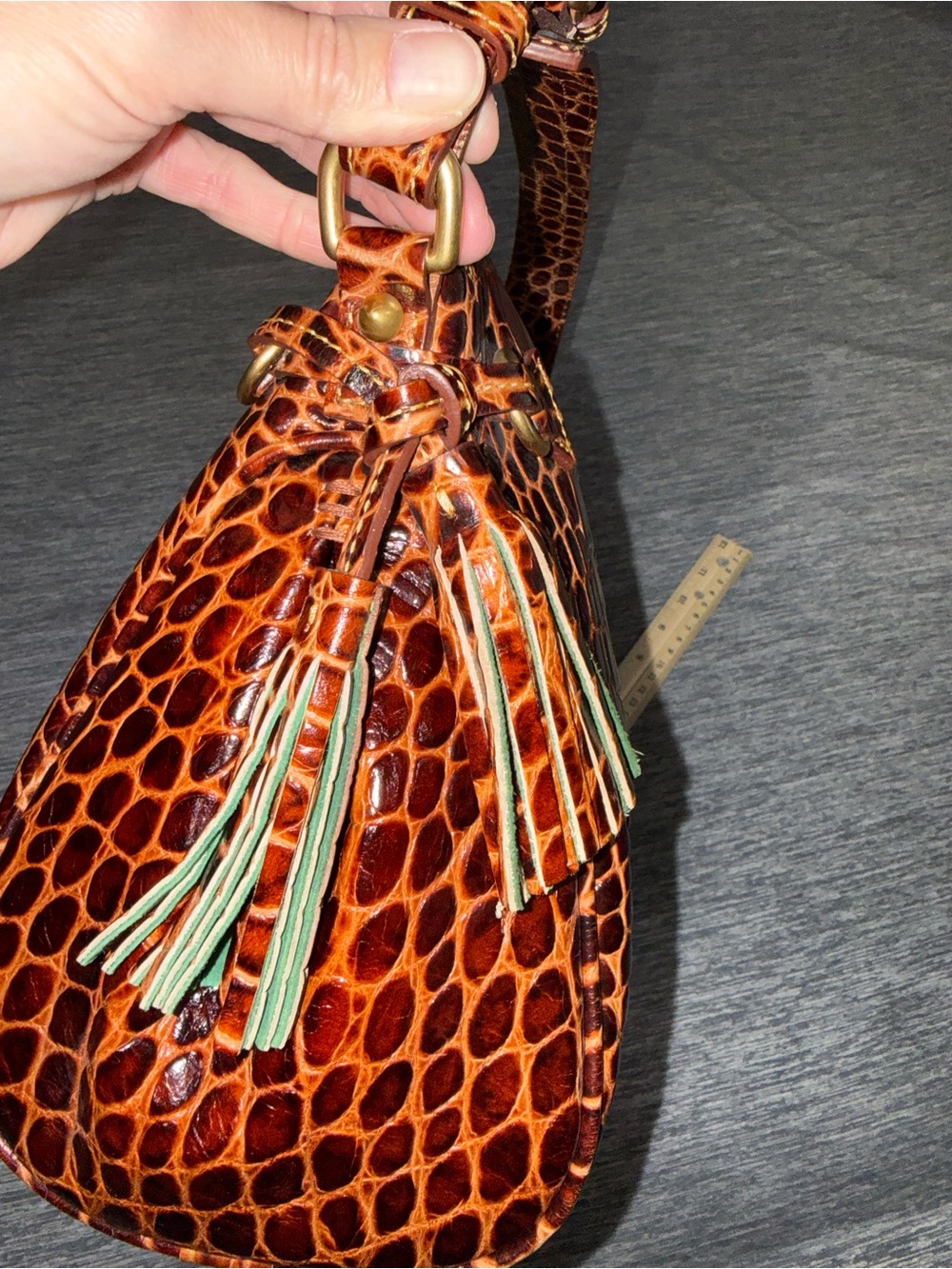 Dooney & Bourke Chestnut Croc-Embossed Leather Shoulder Bag - Picture 8 of 15
